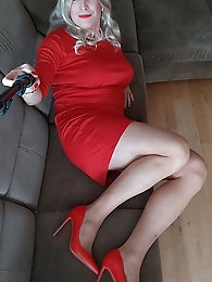 Nasty ladyboy hooker is touching herself