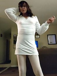 Danae in purple and white dress