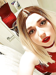 High heel sandals and black hold-up stockings.