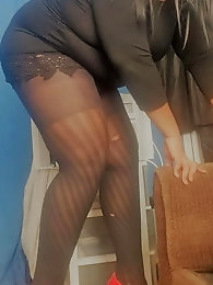 Sexy Long Legs in Stilettos and Sheerblacksilk