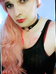 A cross-dressing individual enjoys using a blue-colored sex toy - consisting of 26 images on xHamster