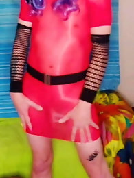 My sexy red see thru wet look dress