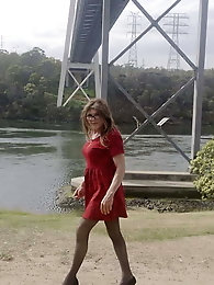 Crossdess Road Trip Red Dress follow the river