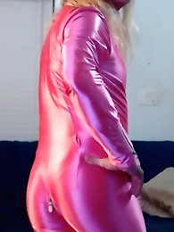 Sissy Slut Ashley Jolene Modeling A Hot Pink Catsuit