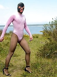 Long-legged tgirl chick is playing herself