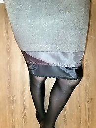 Grey Pencil Skirt with black silky half slip