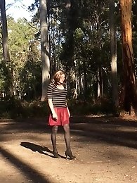Road trip with a crossdresser on a windy day at the picnic table